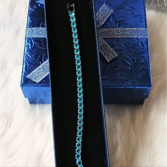 STERLING Silver Turquoise Tennis Bracelet - Picture 12 of 13